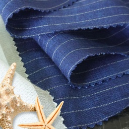 [L639] Pure Linen Yarn Dyed Navy Stripe [L639]