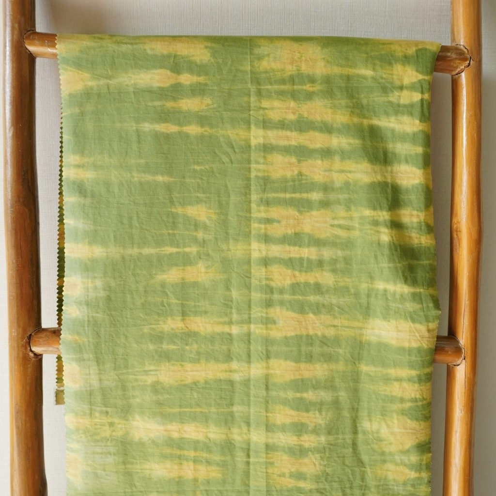 Cotton Satin 80's Nano Ikat Mustard Green Tiedye